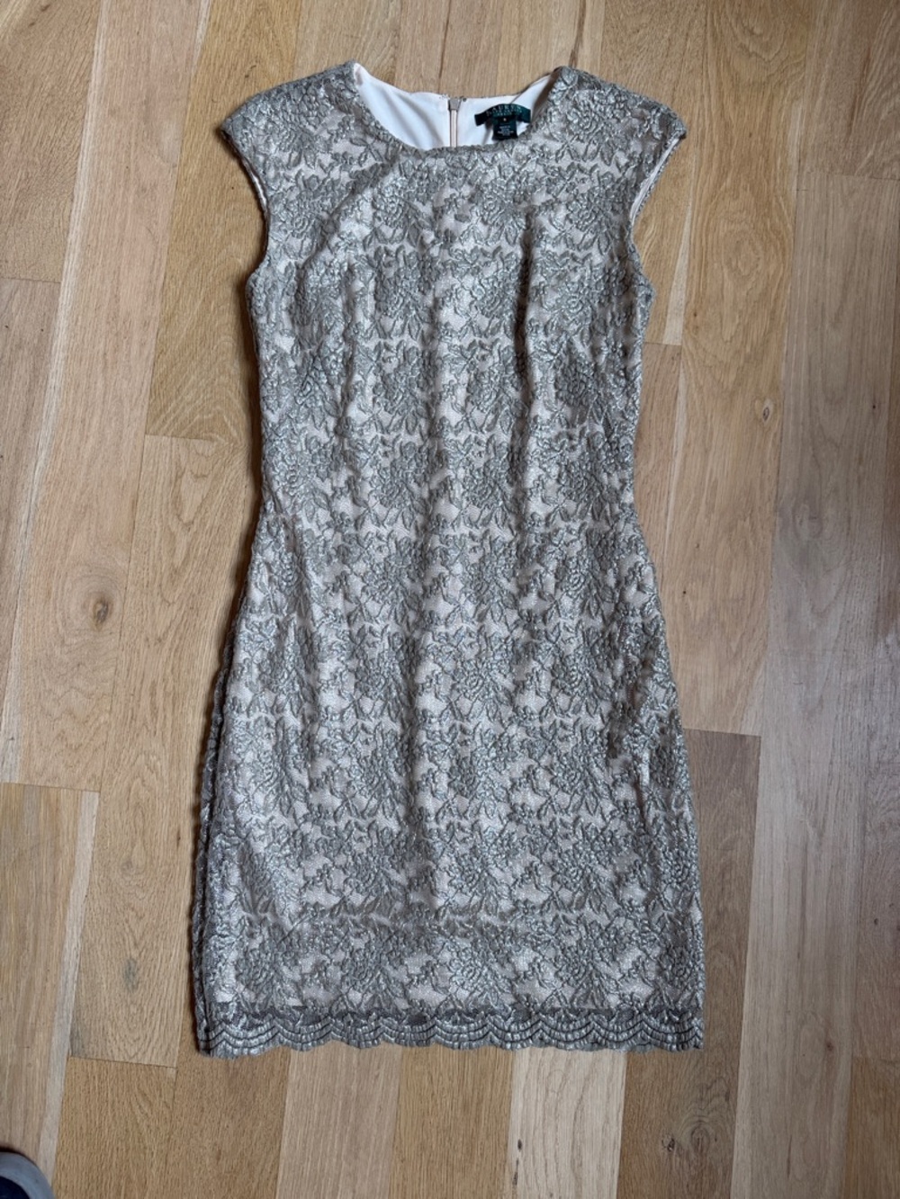 Ralph Lauren gold/tan sleeveless midi-dress, size 8